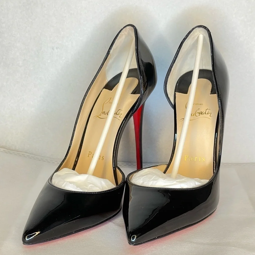 Christian Louboutin “Iriza” glossy patent black Lthr pumps EU37 100mm stiletto.